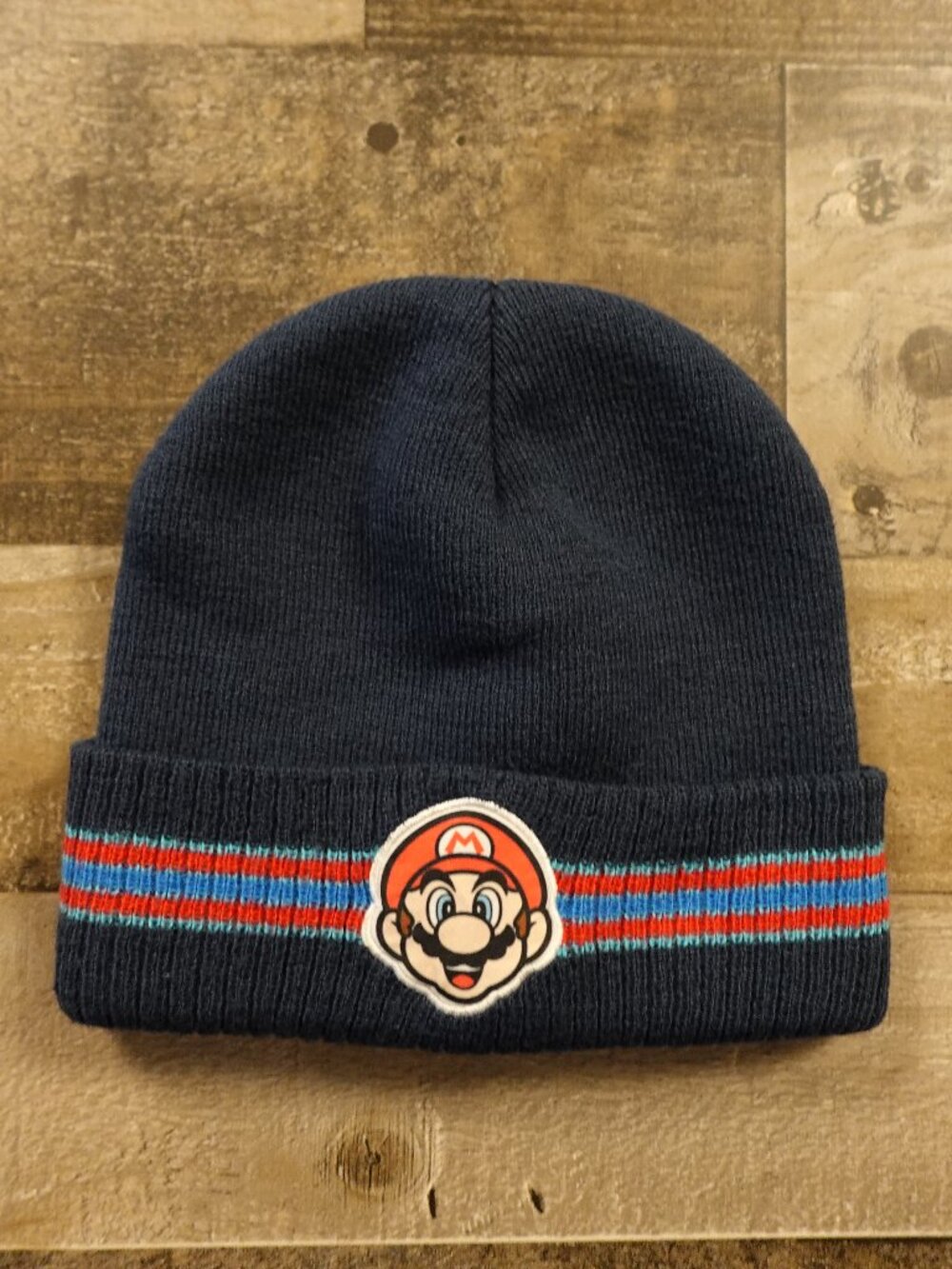 Super Mario Knit Beanie Hat Youth OSFM‎ Navy Striped Nintendo Character